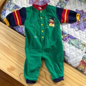 Vintage Green Kids One Piece with Bear Design
